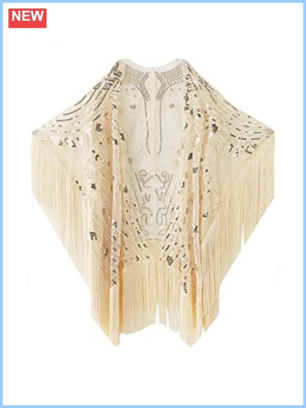 1920s Sequin Beaded Shawl Wrap Fringed Evening Cape Scarf Cover Up